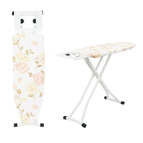 Image of SUNNYNEST 110x32cm Folding Ironing Board with 6 Adjustable Heights (66-77cm) – Lightweight Design, Cotton Cover & Non-Slip Feet (Floral)