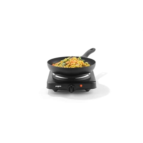Image of Progress Single Hot Plate – Electric Hob Stove, Adjustable Temperature Dial with 5 Heat Settings, Compact, Power Indicator Lights, Camping, Students, Holiday Homes, Caravans, Travelling, 1500W