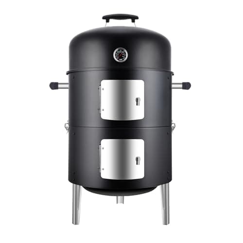 Image of SUNLIFER Charcoal BBQ Grill, Heavy Duty 3-in-1 Barbecue Smoker Grill for Garden Camping Outdoor Cooking and Grilling 89x56x43CM