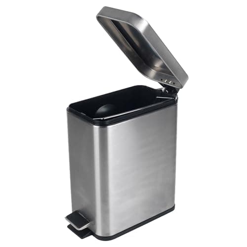 Image of Beldray LA041173SS Rectangular Pedal Bin – Small Rubbish Bin with Soft Closing Lid, Office Bin with 5 Litre Capacity, Stainless Steel Waste Paper Bin, Slim Recycling Bin, Silver