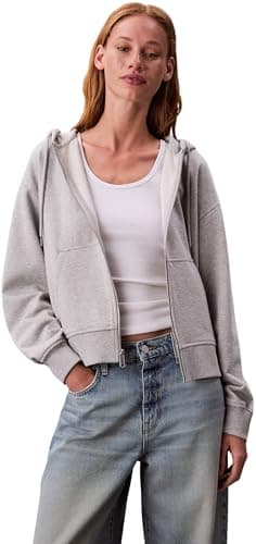 Image of Calvin Klein Women's Archive Logo French Terry Zipped Hoodie, Grey (History Grey Heather), XXS