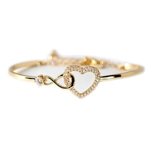 Image of WitmAn Infinity Heart Bracelet, Sterling Silver & 18K Gold Plated Copper, Adjustable Bangle, Gold, 'Always My Daughter, Always My Friend' Engraved for Women & Girls