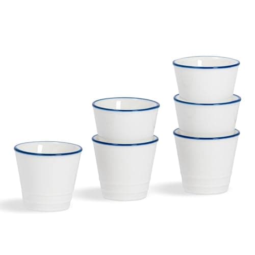 Image of Nicola Spring Farmhouse Egg Cups - Set of 6 White Porcelain Rustic Country Cottage Soft & Hard Boiled Egg Holders with Rolled Rims & Mug-Style Design