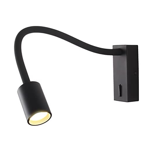 Image of DAWALLIGHT Bedside Wall Lamp with Switch, 5W LED Gooseneck Reading Light Black Wall Mounted Reading Light for Bedroom Bed Hallway Corridor Office
