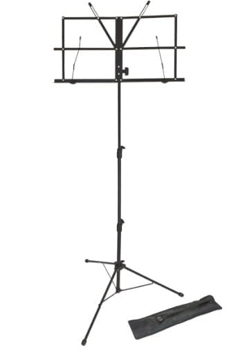 Image of Lawrence LMS02-BK Metal Folding and Adjustable Sheet Music Stand with Carry Bag - Black