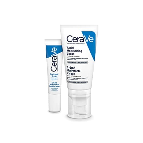 Image of CeraVe Eye Repair Cream for Dark Circles & Puffiness 14ml & PM Daily Facial Moisturiser Lotion for Normal to Dry Skin 52ml with Niacinamide and 3 Essential Ceramides