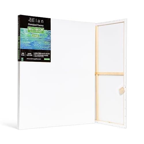 Image of Elan Stretched Canvases 80x100 CM, 3-Pack Extra Large Canvas for Painting 280 GSM, Triple Primed Extra Large Stretched Canvas for Painting 80x100 CM