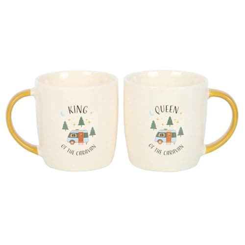 Image of Something Different Camping King And Queen 400ml Mug (Pack of 2) (One Size) (Beige/Yellow)