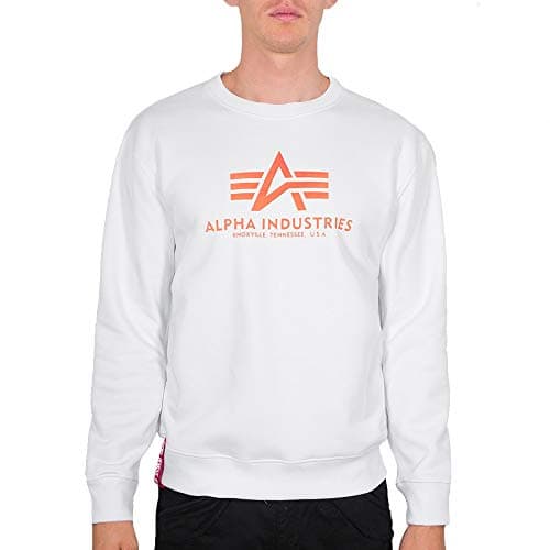 Image of Alpha Industries Men's Basic Sweater Neon Print Short Sleeve T-Shirt, White/neon Orange, 5XL