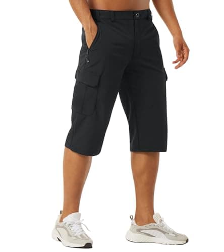 Image of EKLENTSON Hiking Shorts Men Quick Dry Lightweight Cargo Shorts Three Quarter Length Stretch Outdoor Walking Golf Shorts with Zip Pockets Black,36