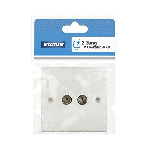 Image of STATUS TV Aerial Socket | 2 Gang Double Coaxial TV Aerial Connector | White Plastic | S2GTVSOCB4