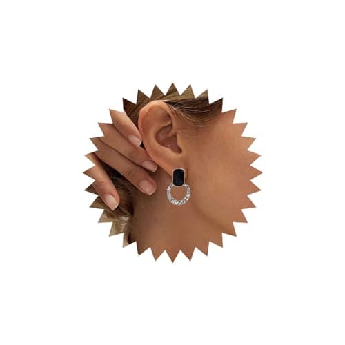 Image of Wendalern Square Black Crystal Stud Earrings Gold Diamond Cz Round Circle Earrings Vintage Geometry Square Onyx Earrings Rhinestone Hoop Earrings Jewelry for Women and Girls