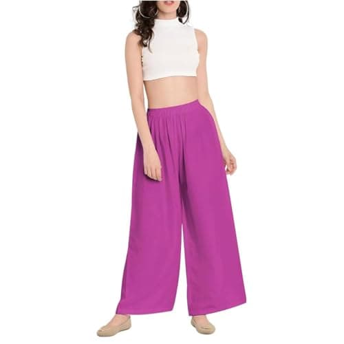 Image of Prime fashions - Women Plain Flared Palazzo – Trousers - Wide Leg Flared Pants – Elasticated Waist – Casual Wear (16-18 Hot Pink)