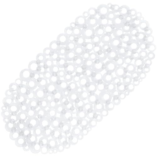 Image of WELTRXE Bath Mat Non Slip Anti Mould, 69x35cm Oval Clear PVC Bathtub Mat, Ring Pattern Shower Mat for Inside Bath, Non Slip Bath Tub Mat with Suction Cups, Quick Drain, Machine Washable