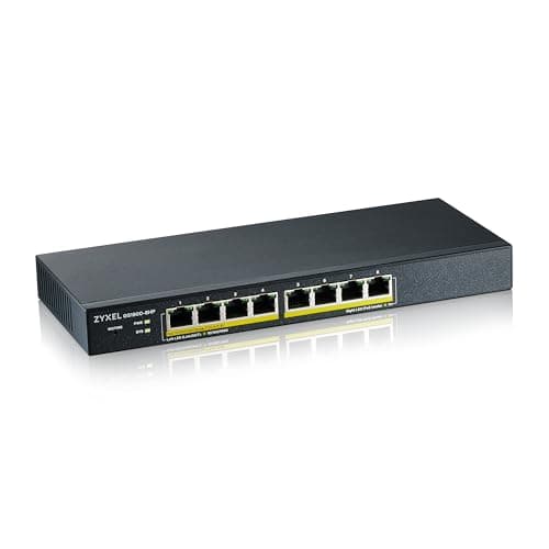 Image of Zyxel 8 Port PoE Switch | Smart Managed | Gigabit Network Ethernet Switch | 8x GbE PoE+ with 77W Budget | Desktop or Wall Mount | Fanless | Power Adapter Included | GS1900-8HP