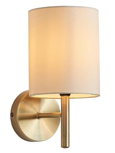 Image of National Lighting Tatum Decorative Contemporary Antique Brass E14 LED Compatible Wall Light with a Cream Fabric Drum Shade