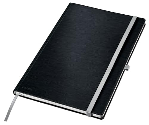 Image of Leitz Style A4 Lined Notebook, Hardcover, 160 Pages, 80 Sheets, FSC-Certified 100 g/m² Paper, Elastic Strap & Bookmark, for Office & Home Office, Black, 44751094