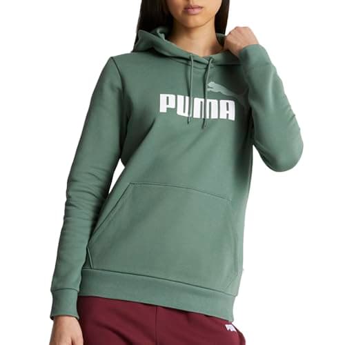 Image of PUMA Women's Essentials Logo Fleece Hoodie (Available in Plus Sizes), Eucalyptus- Ah23, Large