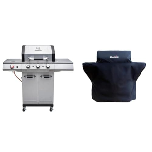 Image of Char-Broil Advantage PRO S 3-3 Burner Gas Barbecue Grill with TRU-Infrared Technology and 900 °C Sear Burner & 140 004 - Premium 3 Burner Gas Barbecue Grill Cover, Black., Grey, 51.8 x 28.7 x 7.5 cm