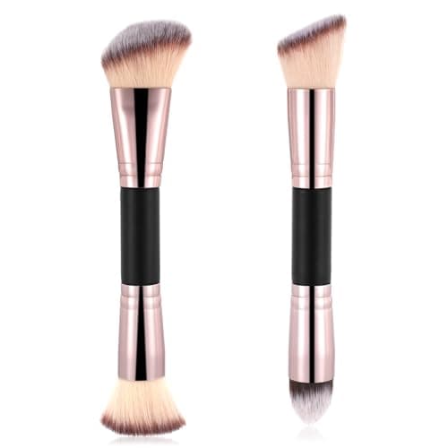 Image of 2 Pcs Dual-Ended Makeup Brushes Angled Foundation Brushes Flat Concealer Brush Double Sided Blending Brush Foundation Makeup Application for Buffing Liquid Cream Blending Contour Face Brushs
