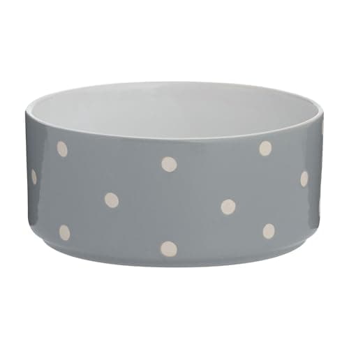 Image of Mason Cash Polka Dot Grey Pet Bowl 18cm | 1.4 Litre Capacity | Stoneware Pet Bowl for Food & Water | Durable, Dishwasher & Freezer Safe | Textured Dot Design