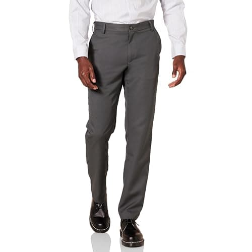 Image of Amazon Essentials Men's Slim Fit Flat-Front Dress Suit Trousers, Dark Grey, 38W / 32L