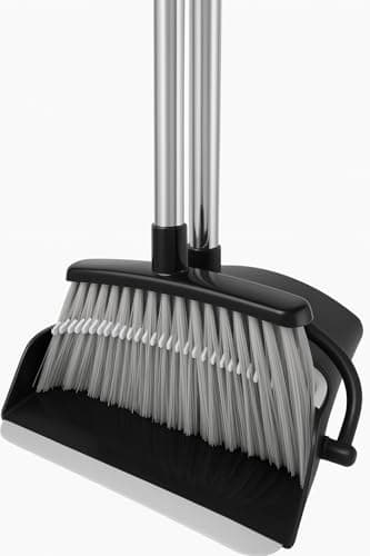Image of BH | Broom and Dustpan and Brush Set | Long Handled with Comb Teeth | Upright Sweeping | Combo for Home Kitchen Room Office Lobby Floor (Grey and Black) - By BEST HOUSE