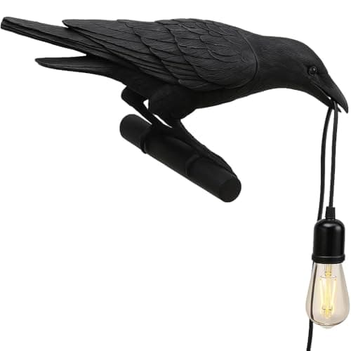Image of DC VOLTAGE Black Birds Resin Crow Desk LED Lamp E27 Base Modern Raven Art Deco Bedside Decor Plug in Cord Wall Lamps for Bedroom, Office, College Dorm, Right Black Wall (Pack 1)