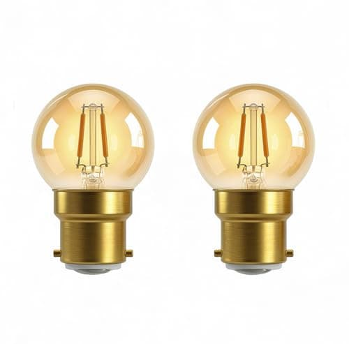 Image of B22 Bayonet Vintage Light Bulbs, 1W LED Filament Equivalent 10W, Retro Amber Glass 2200K Warm White, 100LM, Low Watt Mini Globe G40 Golf Ball Night Light Bulb, BC Bayonet Cap, Non-dimmable, 2 Pack