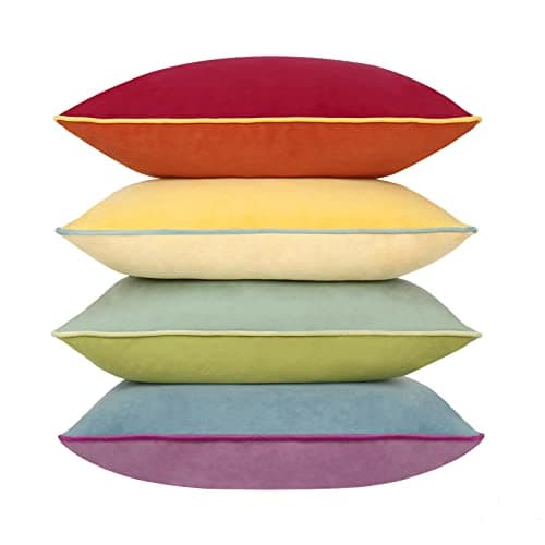 Image of COFEDE Velvet Cushion Covers 16x16 inches Set of 4,Decorative Square mixed color Cushion Cases for Sofa Bed Bench Couch 40x40 cm Rainbow