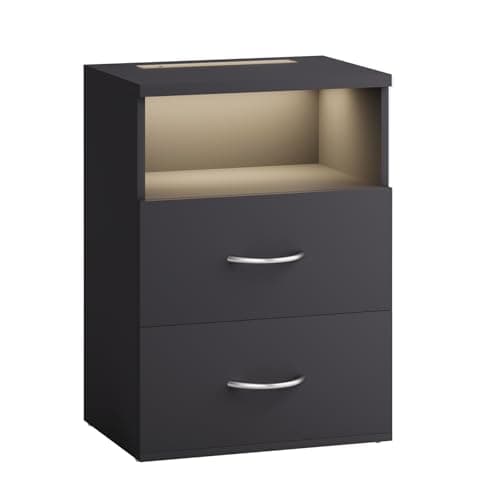 Image of CASARIA® Jamie Bedside Table with Touch LED Lighting | Dimmable Light | MDF 2 Drawers | Suitable for Box Spring Bed | Bedroom Living Room Side Cabinet | 40x28x55cm | Anthracite
