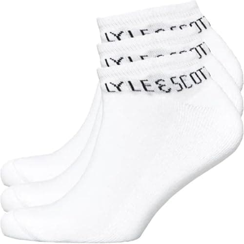 Image of Lyle & Scott Men's Ankle Sports Socks Chester 3 Pairs Multipack UK 7-11 (UK, Alpha, One Size, Regular, Regular, Bright White)