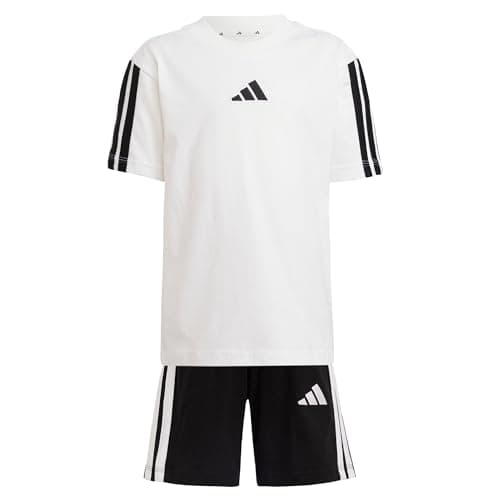 Image of adidas Unisex Kids ESSENTIALS SMALL LOGO STRIPES T-SHIRT SET, white/black, 6-7 Years