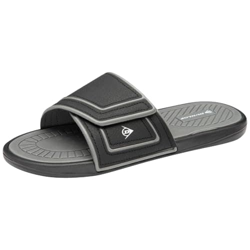 Image of Men's Sliders Sandals – Lightweight Summer Slip-On Beach Shoes – Comfortable Flat Pool Slipper for Shower Gym Holiday Casual Wear – Black Camo Sports Mules- (Dunlop UK 10)