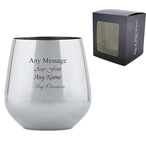 Image of Personalised Engraved Metal Silver Wine Tumbler, Personalise with Any Message for Any Occasion, Stylize with a Variety of Fonts, Gift Box Included, Laser Engraved