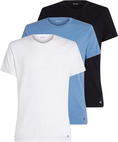 Image of Calvin Klein Men's S/S Crew Neck 3Pk Lv00Nb4185 S/S T-Shirt, Blue (Black W Blue Descent EMB/Blue DESCE), M