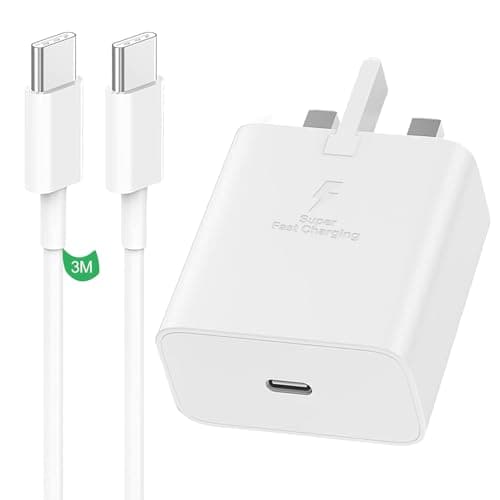 Image of Samsung Fast Charger Plug and 1M Cable, Samsung USBC Charging Lead with USB Type C Plug for Galaxy S26 S25 S24 S23 S22 S21 S20 A32 A33 A34 A35 A36 A53 A54 A55 A56 A52 A17 A16 A25 A26 A22 A23 A24