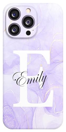 Image of Personalised Phone Case For Apple iPhone 17, 16, 16e, 15, 14, Pro, Max, 13, 12, 11, X, XS, XR, SE, 8, 7, 6, 5, Fully Printed 3D Customized Marble Text Cover, Custom Name TPU Silicon Cases (Purple)