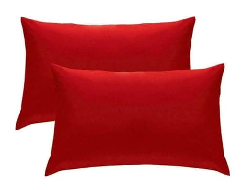 Image of Pack of 2 100% Poly Cotton Housewife Pillow Case/Cover Soft Plain Dyed For Bedroom Pillowcase Pair (Red)