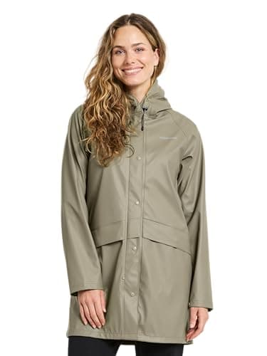 Image of Didriksons Avon Women's Waterproof Rain Jacket Galon Rubberised Parka Coat - Green