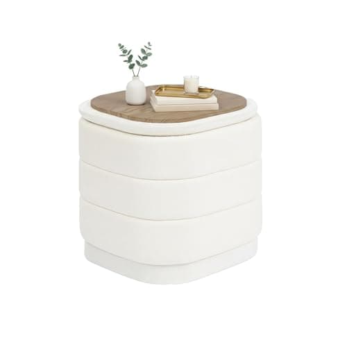Image of Bonlife Storage Ottoman Cube - Folding Foot Rest with Hidden Storage, Coffee Table Ottoman White Velvet 38x38x38cm for Living Room, Bedroom, Hallway