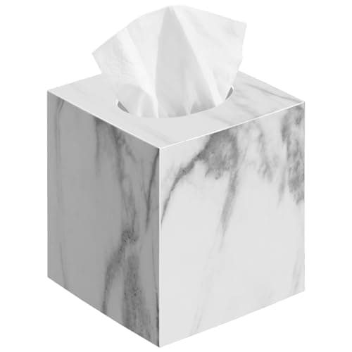 Image of CHONLY Tissue Box Holder, Acrylic Tissue Box Cover, Square Box of Tissues for Bathroom, Napkin Holder for Kitchen, Tissue Box Covers Cube for Office, Dresser, Desk, Vanity Countertop (Marble)