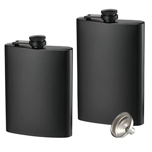 Image of 2 Pack Hip Flasks for Liquor, 8 Oz & 12 Oz Stainless Steel Leakproof Thin Flasks with Funnel for Men & Women (Matte Black)