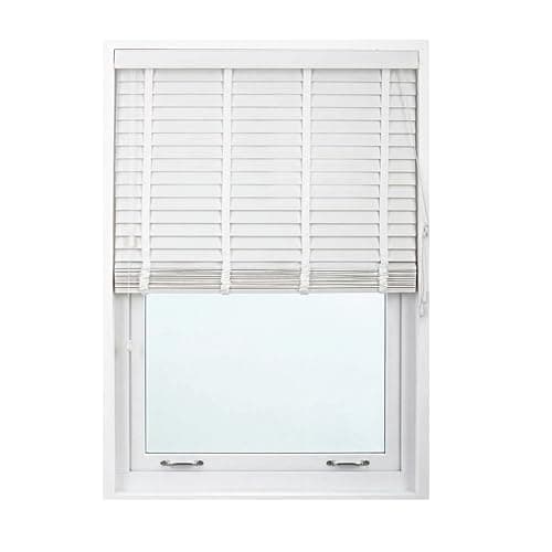 Image of 120 x 150cm White Tape Design Faux wood window Venetian Blinds, Child Safe - 50MM Slats (FW005)