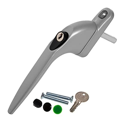 Image of Silver Yale UPVC Window Handle Inline Double Glazing Universal Key Locking Espag - 40mm Spindle