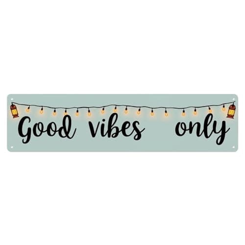 Image of Good Vibes Only String Lights Vintage Metal Tin Sign Retro Wall Decor, Bar Garage Cafe Kitchen Home Wall Art Poster Decoration 4x16inches