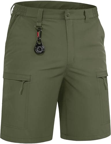 Image of TACVASEN Cargo Shorts Men Outdoor Stretch Lightweight Shorts for Hiking Walking with Zip Pockets,Army Green,36