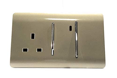 Image of Trendi Switch Screwless Artistic Modern Decorative Glossy 45 A Cooker Switch Control Unit & Single Plug Socket Inc Neon Indicator for Indoor Use in Champagne Gold - ART-WHS213GO