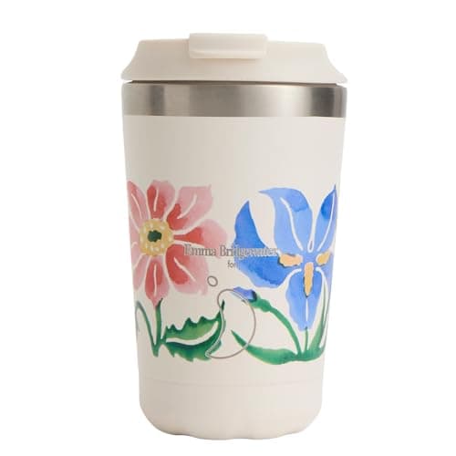 Image of Chilly's Original Coffee Cup - Thermal Travel Mug For Cold & Hot Drinks - Reusable Cups with Lids - Double Walled Vacuum Insulated Mug - Stainless Steel - 340ml - Spring Flowers