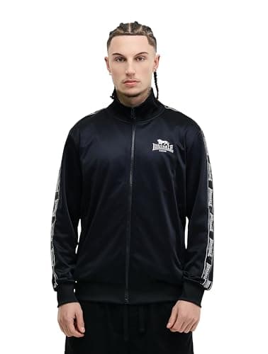 Image of Lonsdale MORPETH Men's Track Jacket, Regular Fit, Black/White, 3XL